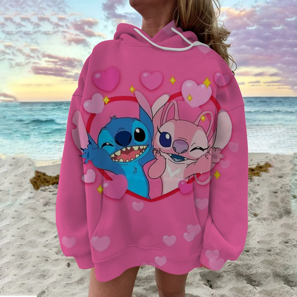 Y2k Cartoon Disney Lilo and Stitch Funny Hoodies Women Harajuku Cute Stitch Anime Sweatshirt Manga Streetwear Hoody Female Kids