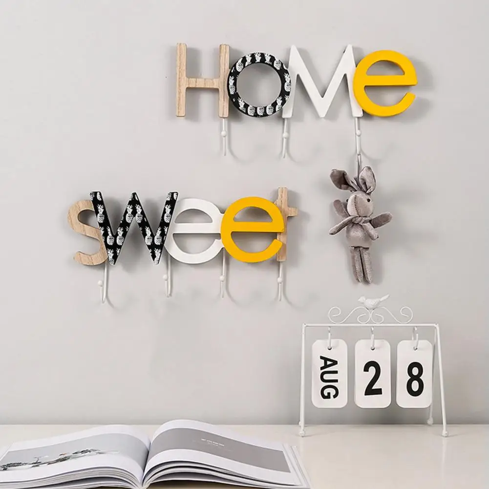 

Key Holder Rustproof Wall Mounted Nail Free Easy to Install Space-saving Storage Wooden Home Sweet Coat Hooks