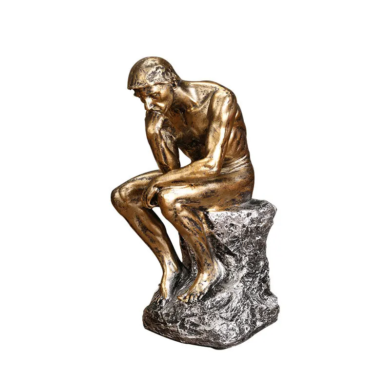 European-Style 'The Thinker' Sculpture – Vintage Bronze Statue for Bookshelf/TV Cabinet Decor (Luxury Artisanal Home Accent)