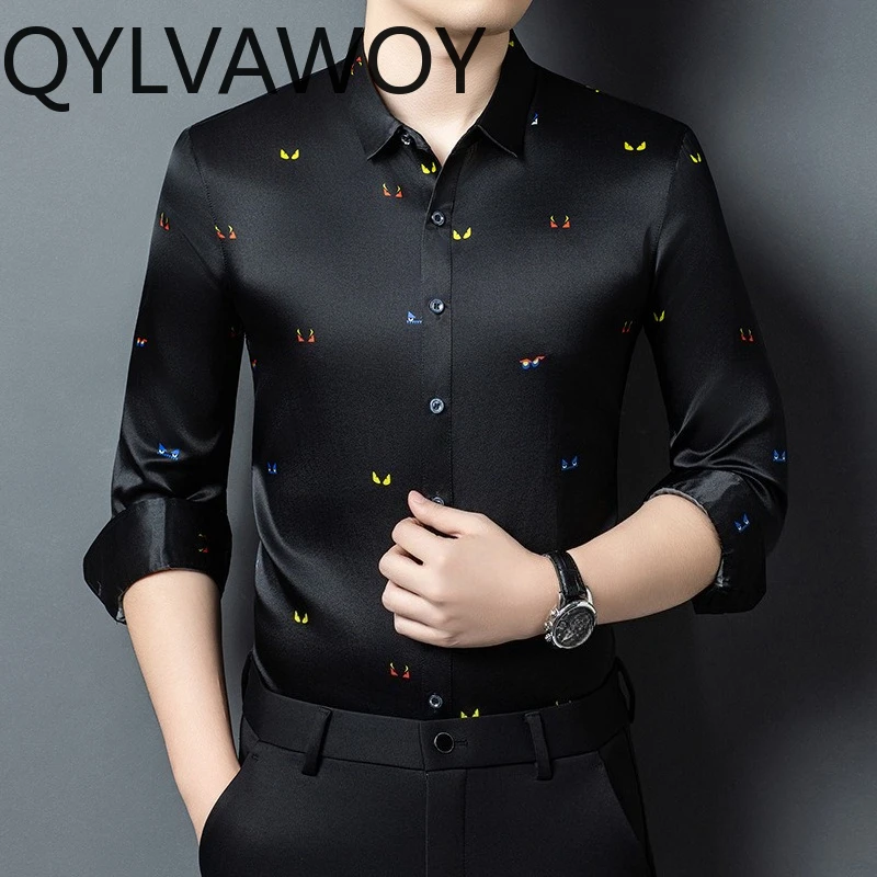 QYLVAWOY 92.5% Natural Mulberry Silk Shirts for Man High Quality 2026 New Autumn Tops Long Sleeves Men's Shirts Fashion Casual