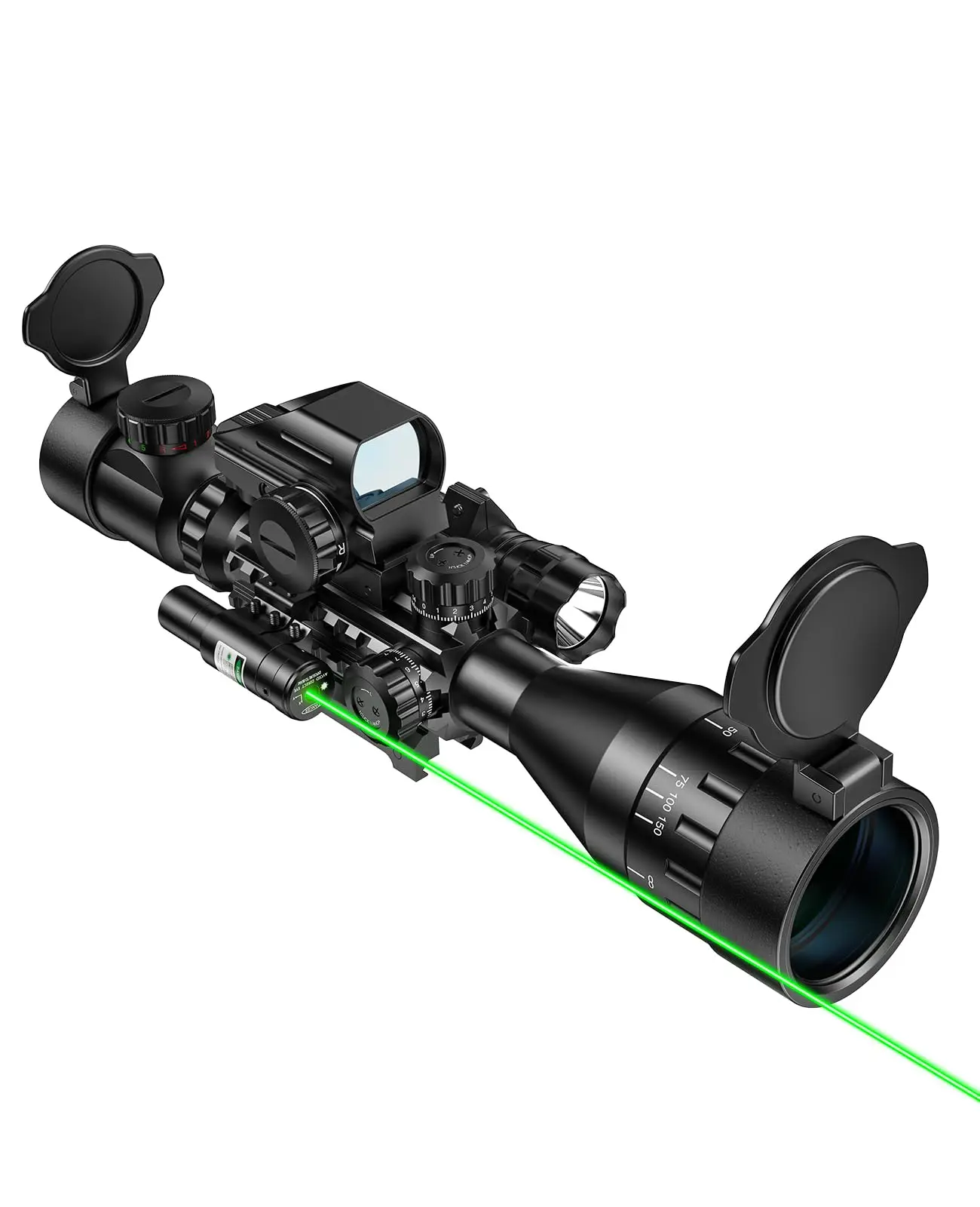 4-16x50 AO Tactical Rifle Scope 4-in-1 Dual Illuminated Optics Illuminated Sight 4 Holographic Reticle Green Dot Laser