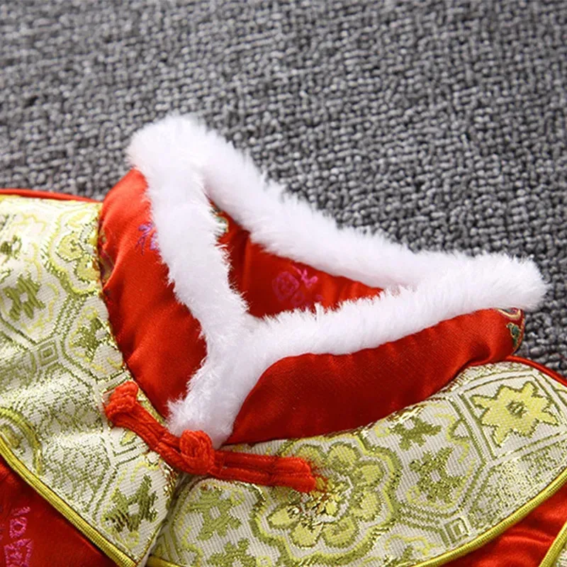 سميكة احتفالية زي الأطفال الصينية التقليدية Hanfu تانغ دعوى الوليد الخريف الشتاء الاطفال هدية عيد ميلاد 3 قطعة الدعاوى