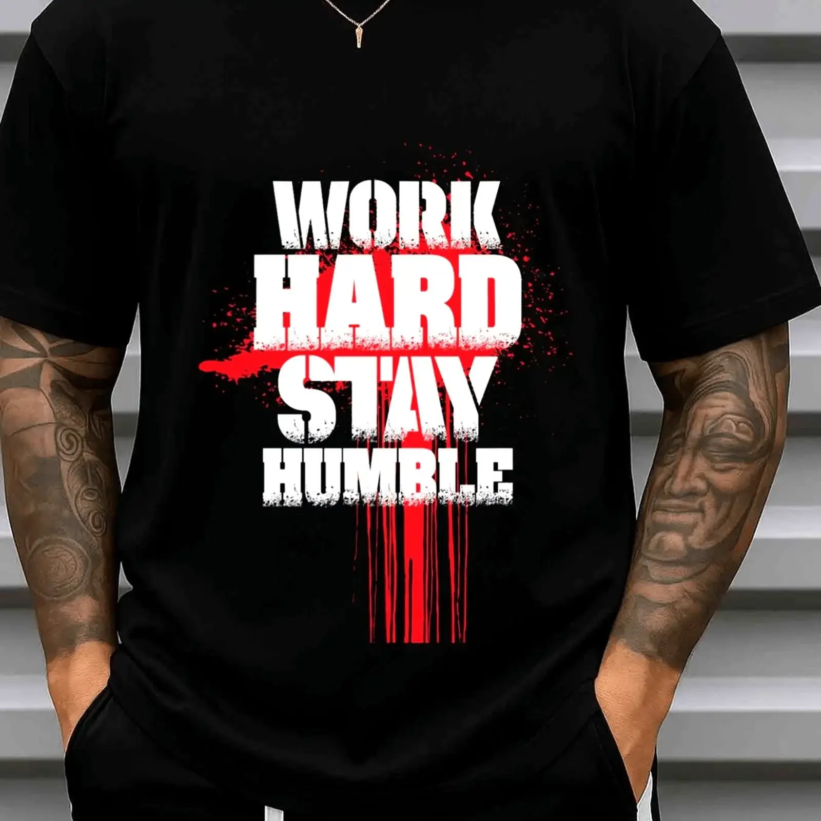 180G 100 Black T Shirt Work Hard Stay Humble Funny Humor Print Crew Neck vintage Washed Top For Everyday Wear designer clothes