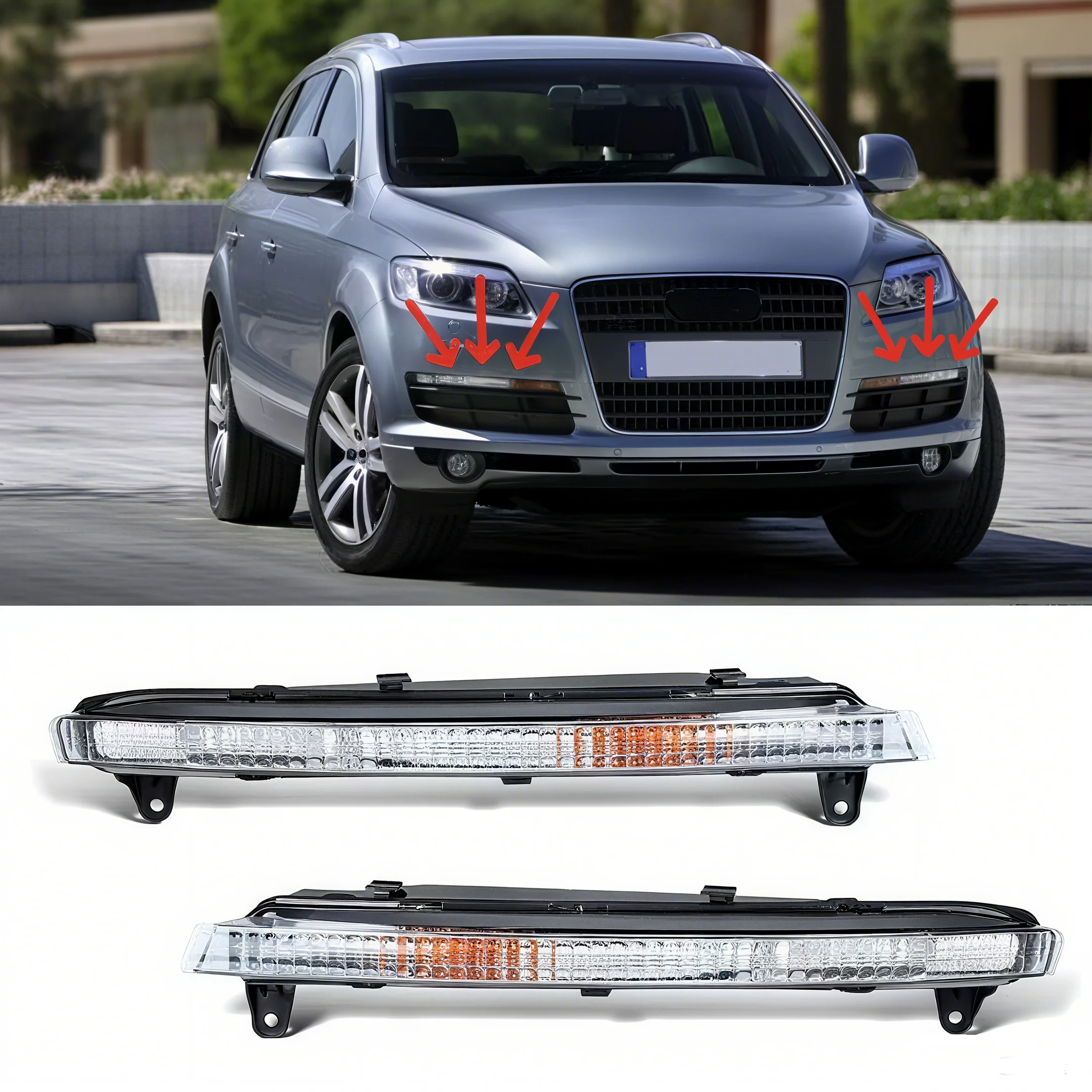 

Auto Front Bumper DRL For Audi Q7 2006 2007 2008 2009 Driving Daytime Running Light Turn Signal Lamp C4L0953041C 4L0953042C