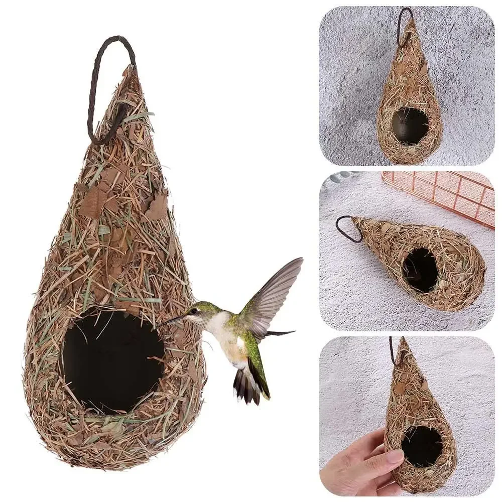 1/2PCS Bird House Natural Grass Hummingbird Bird Nest Fiber Hand-Woven Roosting Nest Bird Hut for Yard Decoration