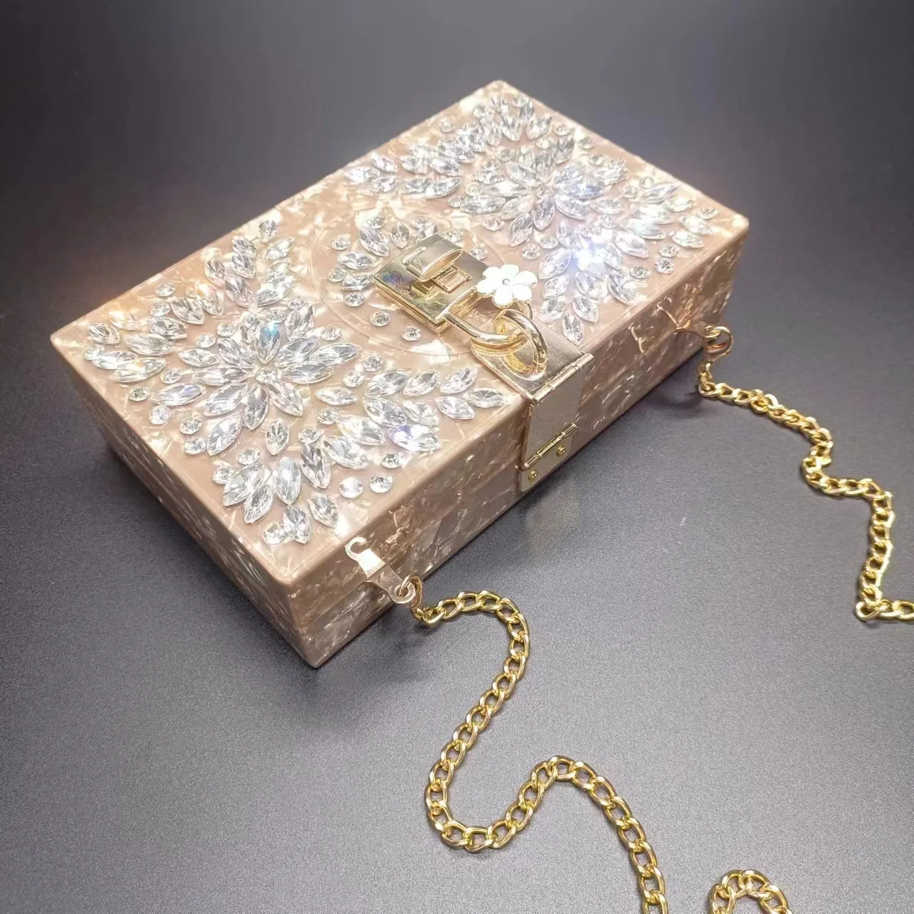 Bolso de cena acrílico con diamantes para mujer, bolso de hombro oblicuo para banquete de boda, bolso de mano con cadena para fiesta, bolso principal de lujo para mujer