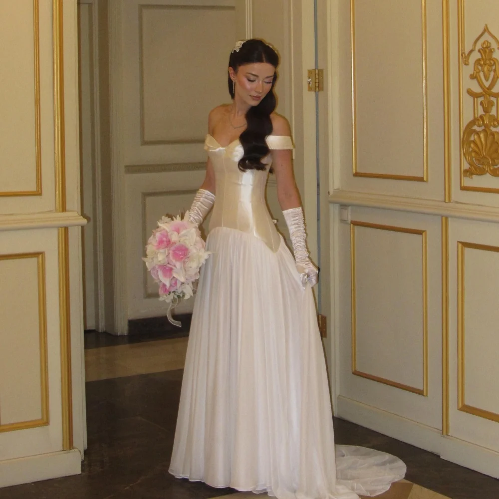Customized Matching Fashion Pleat Ruched A-line Off-the-shoulder Floor-Length Evening Dresses For Wedding Party Sizes Available