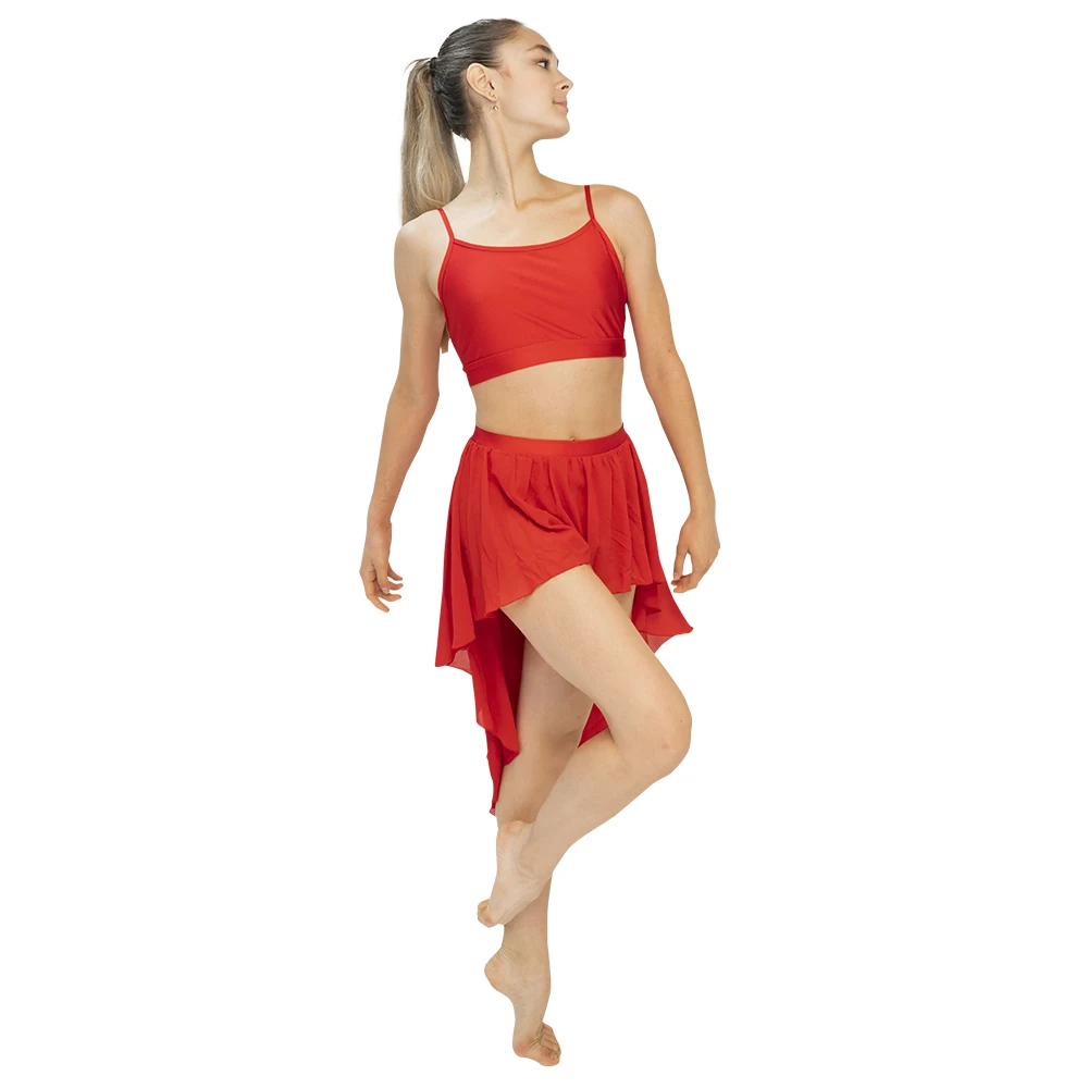 Rot 2 Stück Lyrical Dance Kleid Leibchen Crop Top Chiffon Röcke Leistung Kostüm Damen Mädchen Dancewear