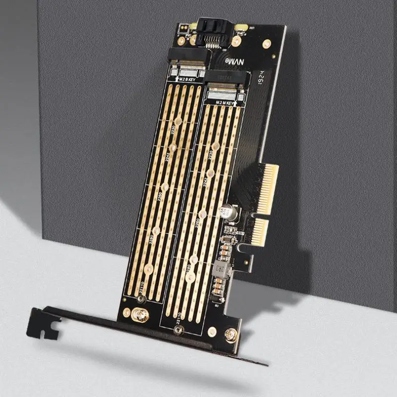 New 1Pc Dual M.2 PCIe 4.0 Adapter For NVMe/NGFF SSD NVMe (M Key) And SATA (B Key) SSD To PCIe X4 X8 X16 Slot For Desktop PC SK6