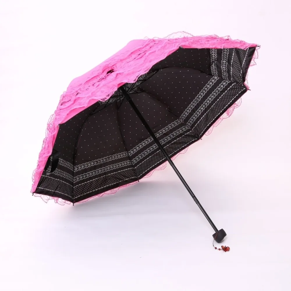 New Lolita Folding Umbrella Anti-UV Protection Photo Props Lace Sun Umbrella Thickened Portable Princess Female Parasol