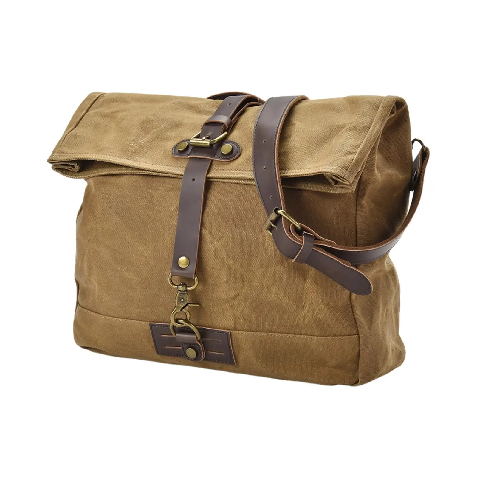 Motorcycle Side Bag with Leather Strap Courier Bag with Flap Closure Versatile Satchel for Outdoor Workers, Daily Commute, Daily