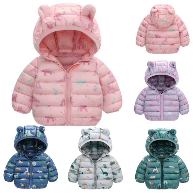 

Kids Baby Boy Girl Hooded Lightweight Jacket Cartoon Dinosaur Zipper Coats Autumn Winter Warm Christmas Outerwear For 0-5 Years