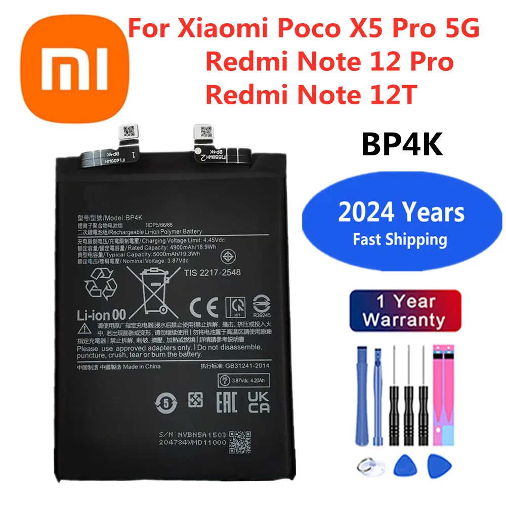 BP4K 5000mAh Battery For Xiaomi Redmi Note 12T / Note 12 Pro / poco X5 pro Phone Batteries Batteria Fast Shipping