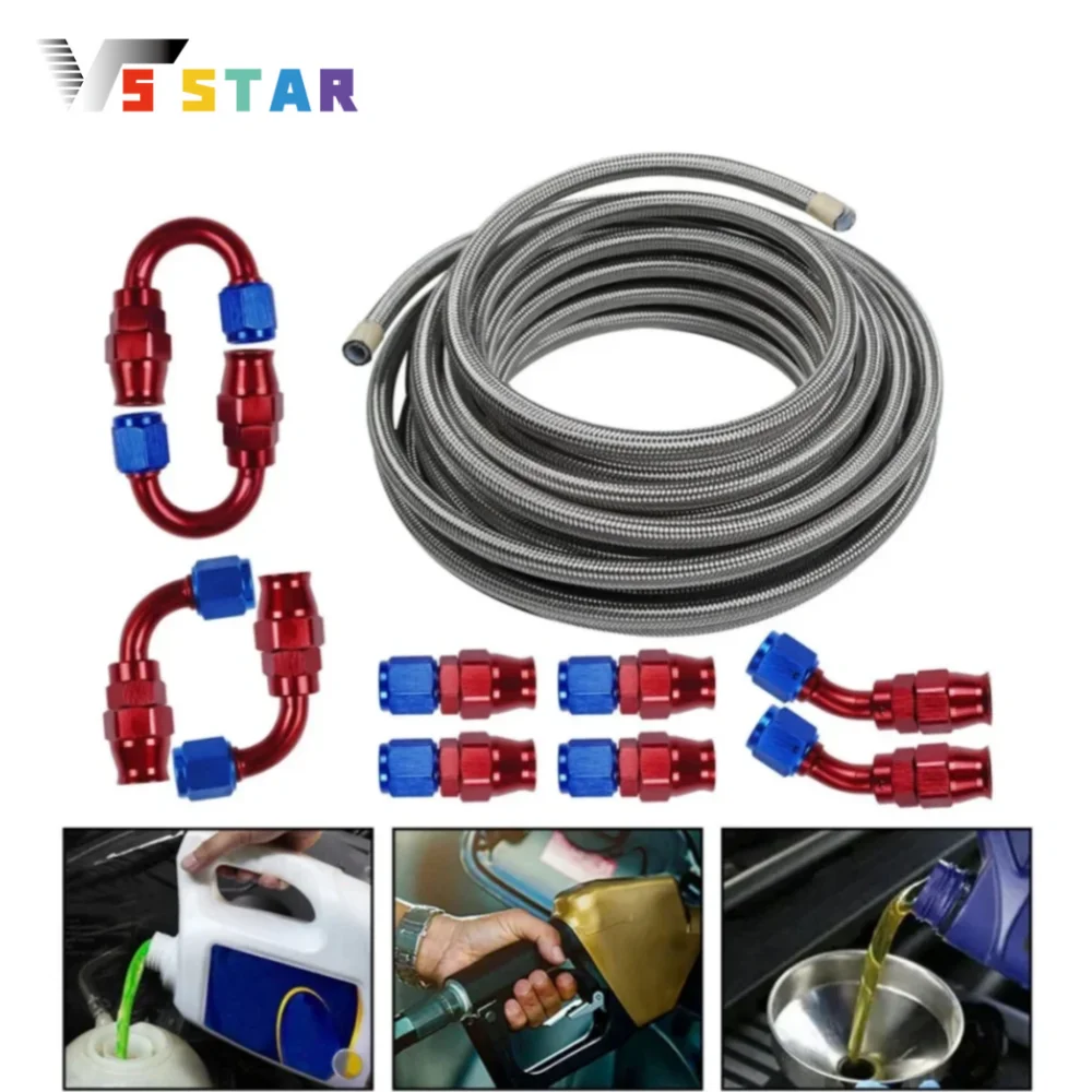 

Stainless Steel AN8 AN10 PTFE Fuel Line 20FT 10pcs Fittings Hose Kit For High Temperature High Pressure Applications