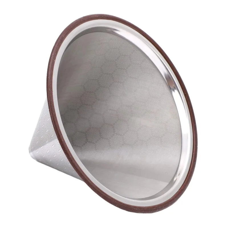 Stainless Steel Pour Over Coffee Dripper Cone Reusable Metal Coffee Filter with Rubber Loop Paperless for 1 To 3 Cups