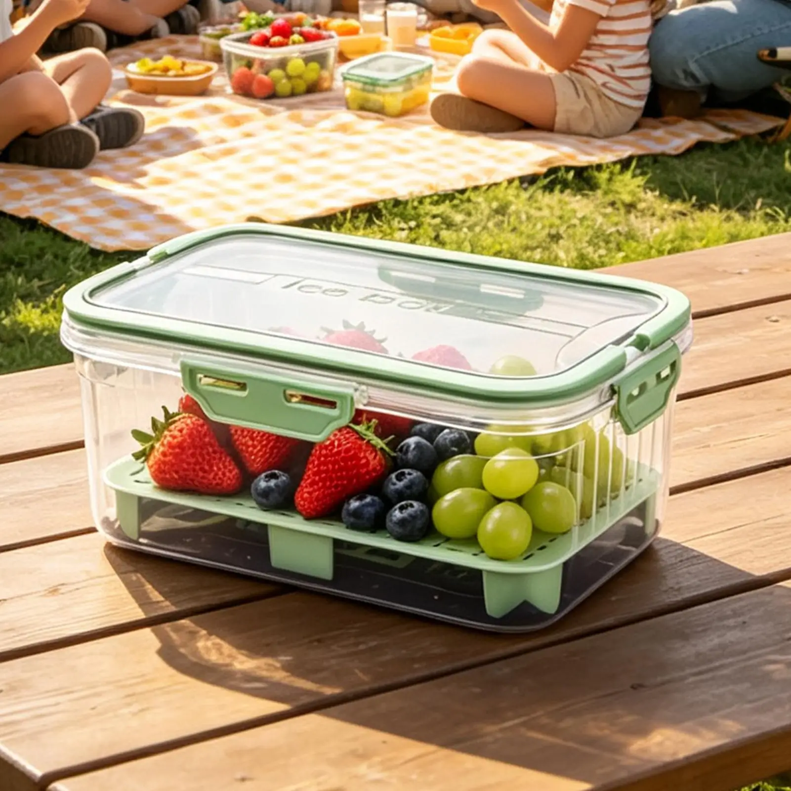 2-Layer Large Fruit Saver Container For Fridge, PET Clear Storage Box With Ice Pack, Keep Fresh For Berry Salad Lettuce