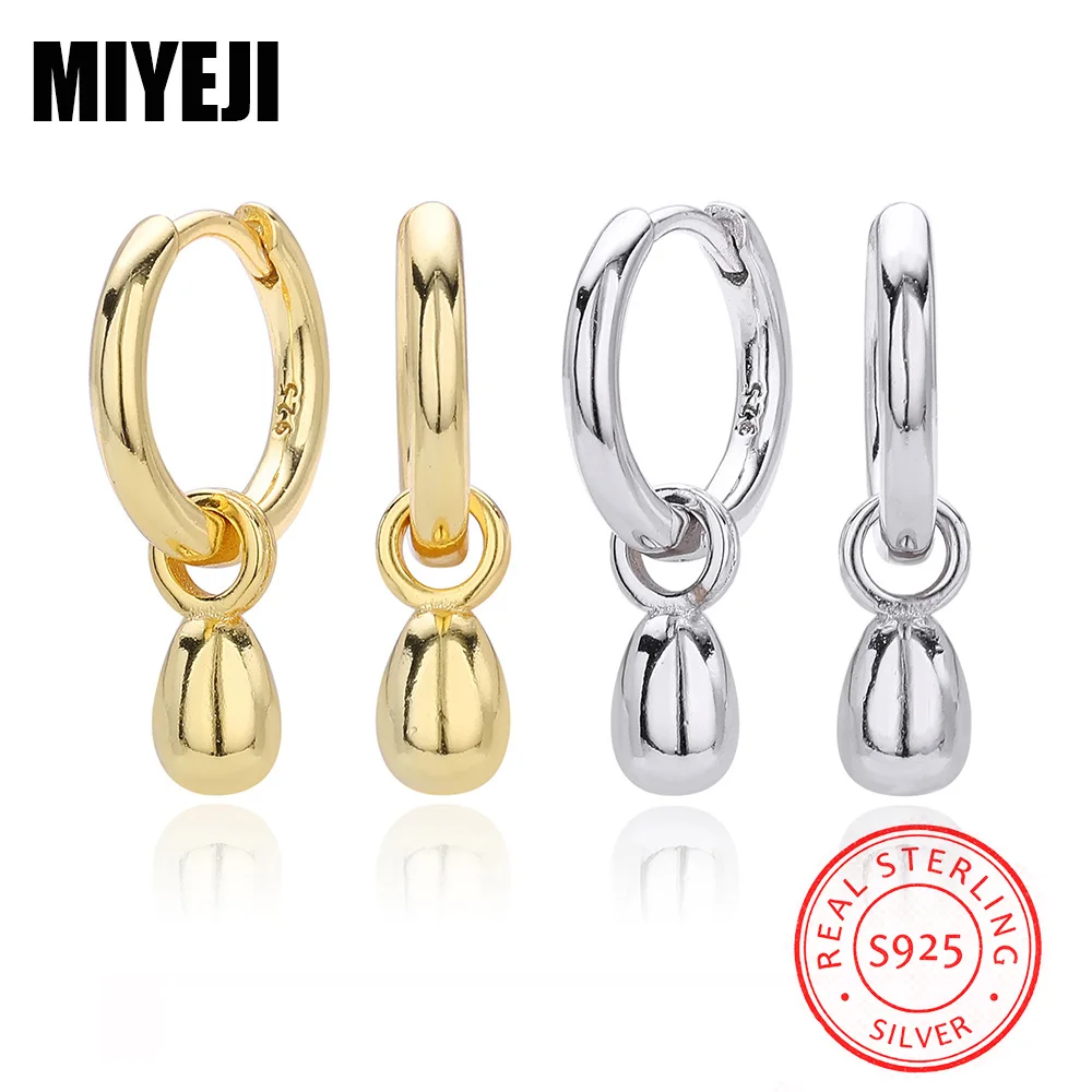 MIYEJI Real S925 Sterling Silver Water Drop Bead Pendant Hoop Earrings For Women Party Classic Fine Jewelry Geometry Accessible