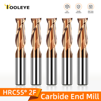 TOOLEYE HRC55 Carbide End Mill 1 3 4 5 6 8 10 12mm 2 Flutes Metal Milling Cutter Cutting Tool CNC Maching Coating Flat Endmills