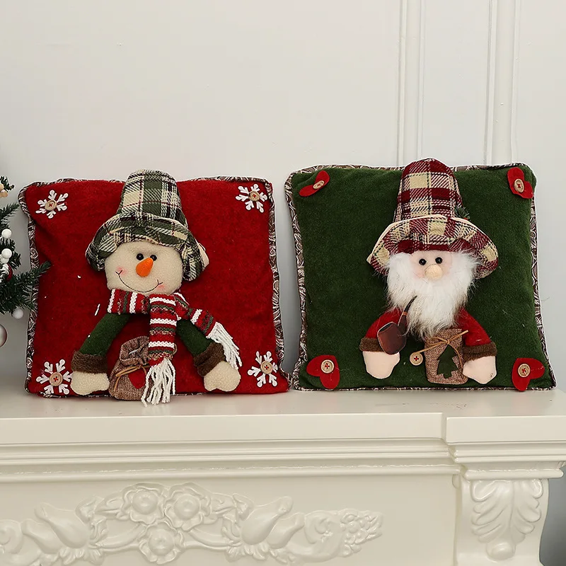Christmas Cushion Cover 3D Snowman Santa Claus Pillowcase Sofa Cushion Covers for 2026 New Year Christmas Home Decorations