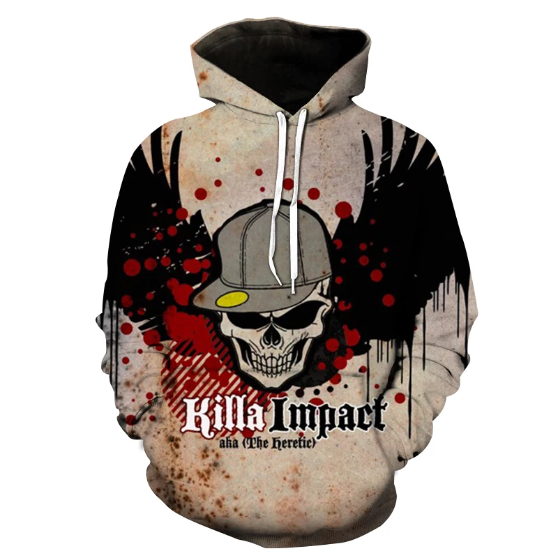 2024 3D Mens Hoodie Skull Horror Ghost Anime Oversized Hipster Casual Sweatshirt Long Hip Hop Sleeve Tops Street Wear Fitness