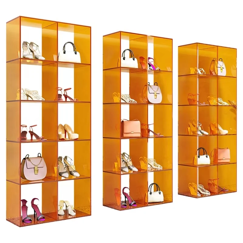 Customized Acrylic Shoes Display Rack, Cabinet Stands, Clear, Colorful, Display, Storage, Shopping Mall, Showroom, Acrylic Furni