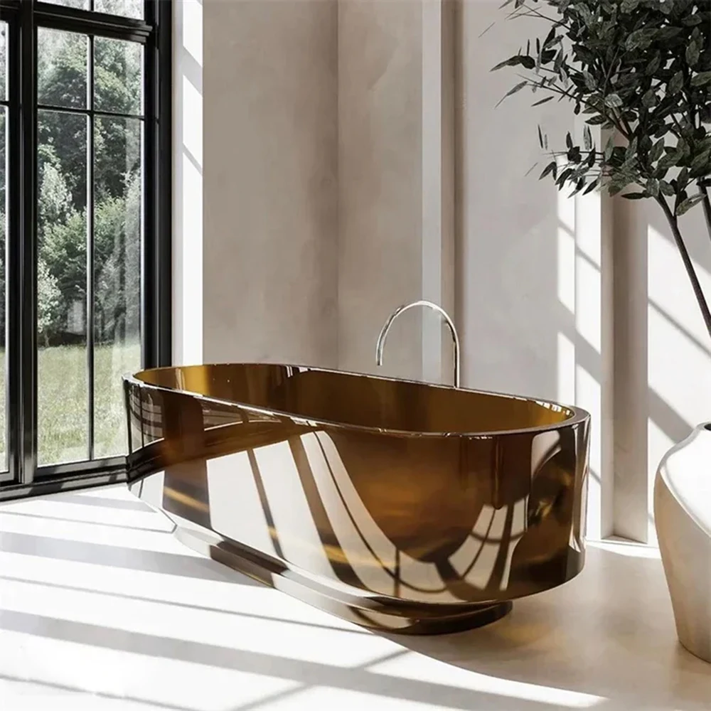 Bañera independiente de resina transparente para baño, 1700x750x540mm, color marrón té, RS1061-CA de varios tamaños