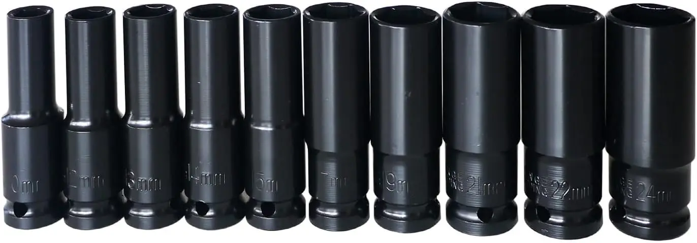 1/2 Inch Drive Deep Impact Socket Set 6-Point Drive Socket Sets CR-V Steel Sockets Adapters 10 Pieces
