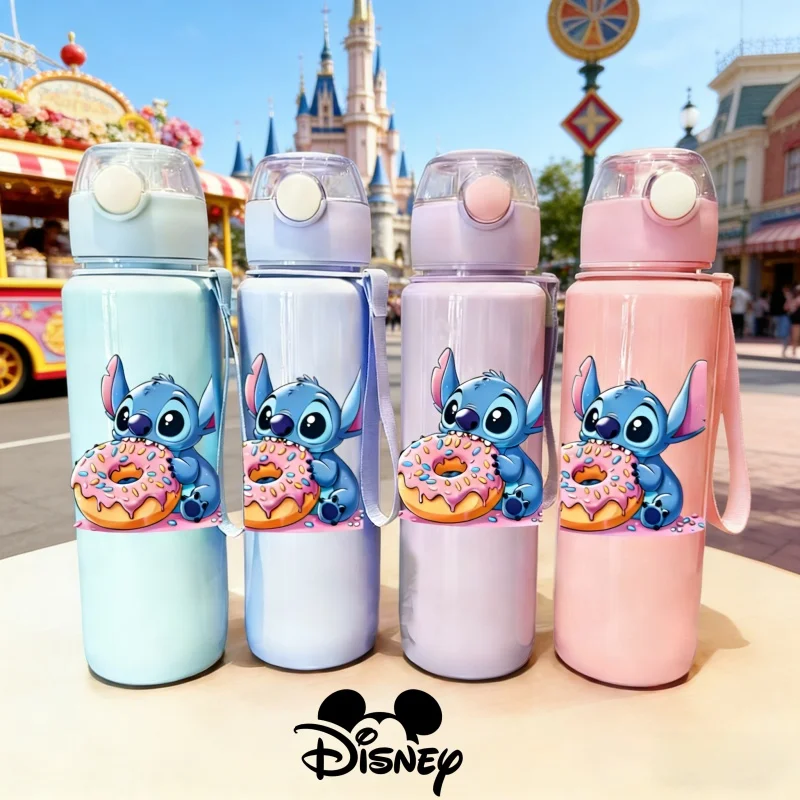 Botella de Agua con Diseño de Stitch Comiendo un Donut de Disney Impresa en 3D - Patrón Súper Lindo, Resistente a la Decoloración, Colores Vibrantes, Gran Capacidad