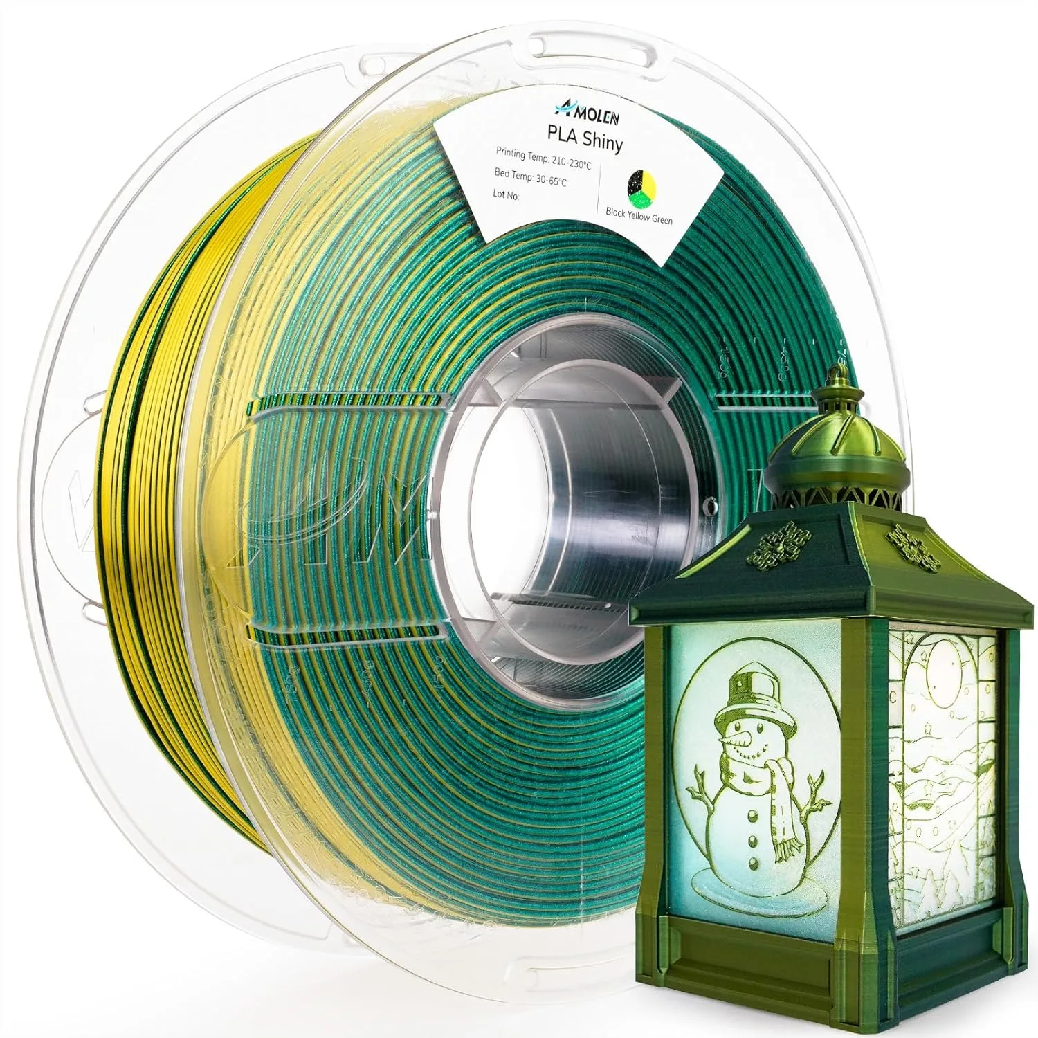 

Glitter PLA Filament 1.75mm Triple Color Black Yellow Green Shiny 3D Printer Filament with Sparkles 1KG Spool for Christmas