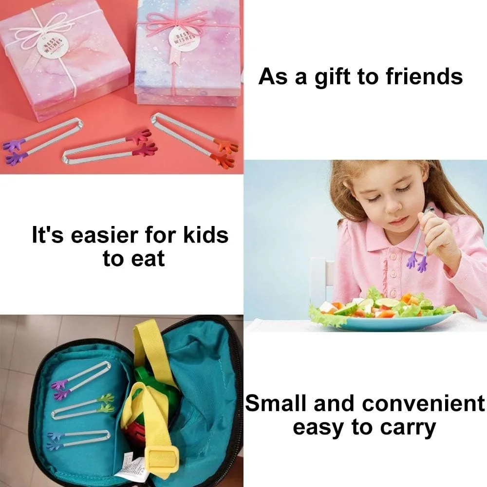 8PCS Silicone Mini Tongs 5Inch Hand Shape Food Tongs Colourful Small Kids Tongs for Serving Food, Ice Cube, fruits, Barbecue