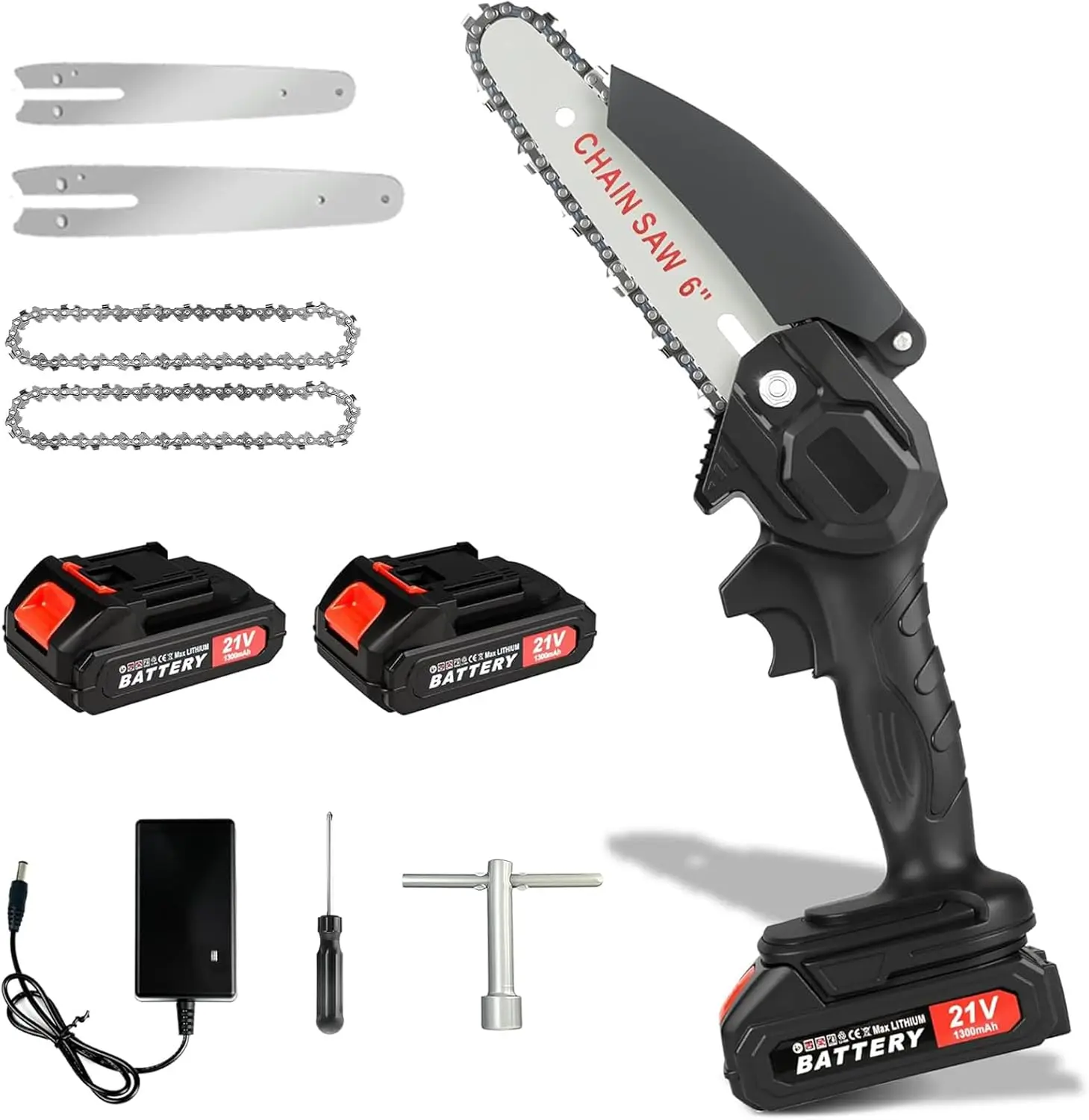 

Беспроводная мини-бензопила 550 Вт с 2 аккумуляторами, зарядное устройство, легкая для резки ветвей деревьев, сада на открытом воздухе