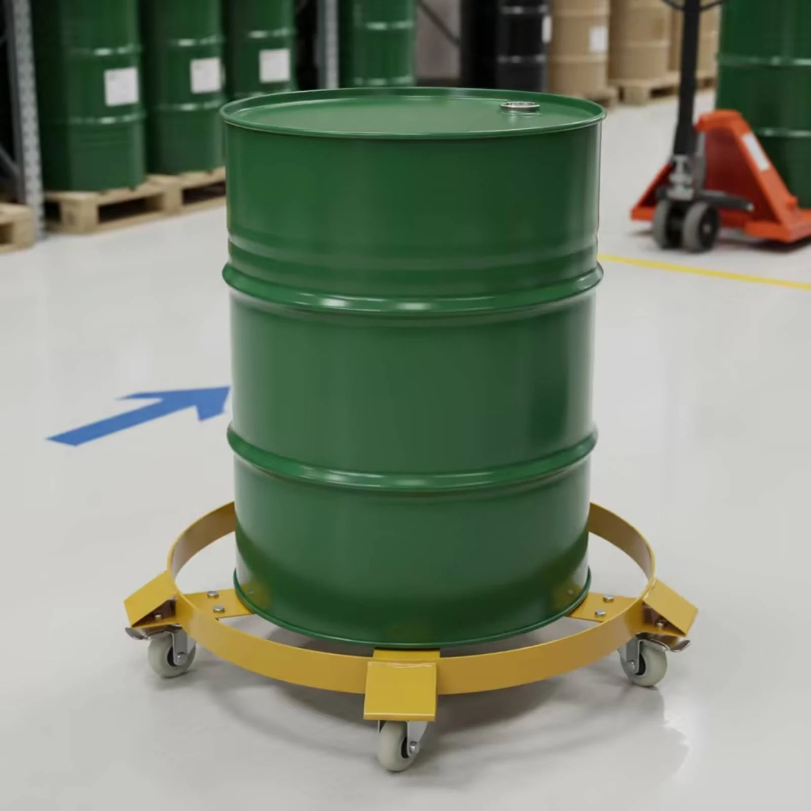 Drum Dolly with Caster Wheels Mobile Steel Drum Dolly Slim Design Non Tipping for Workshop, Factory