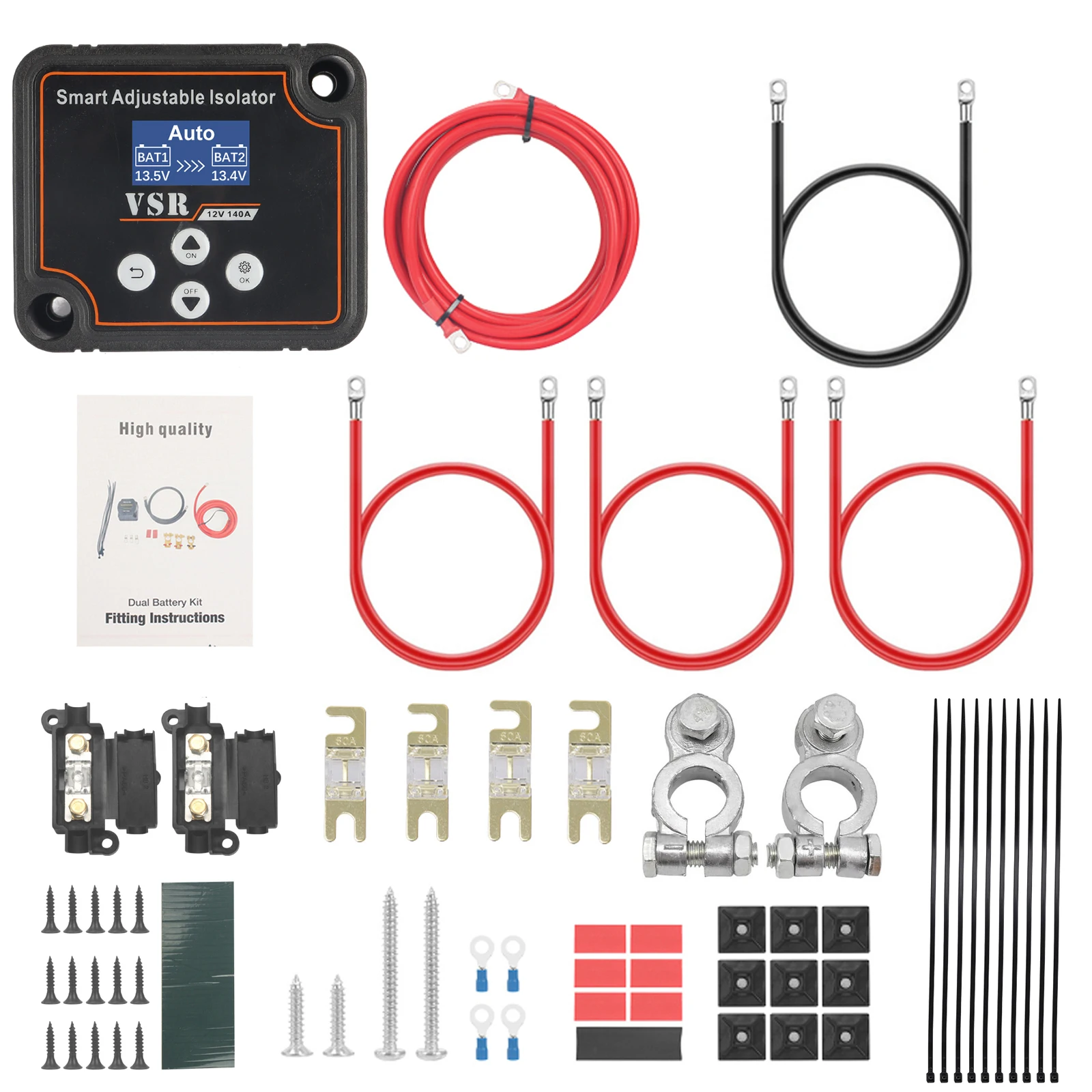 Isolador de Bateria Dupla Ajustável, Display LCD, Ajuste de Tensão, Carga Dividida, Smart, Campista, Carro, RV, 12V, 140A