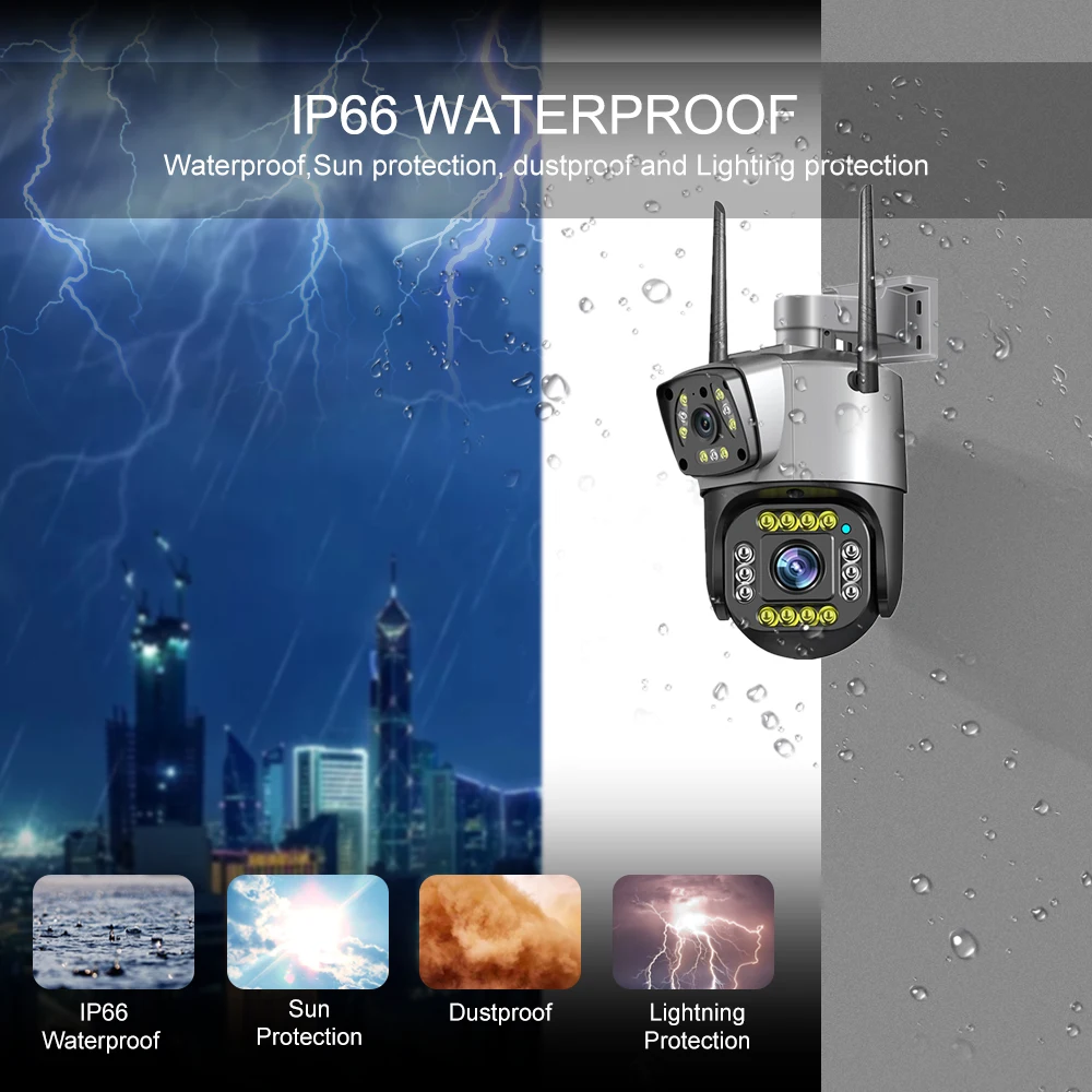 Dual Lens Security Camera V380 Pro Smart Home 4MP Auto Tracking Waterproof Outdoor Wireless WIFI IP Camera