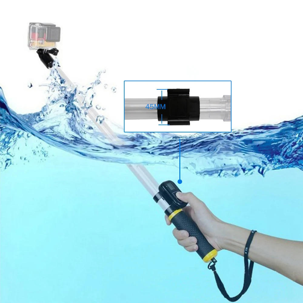 Waterproof Monopod Crystal Selfie Stick Telescopic Transparent Diving Rod for Phone Gopro Go Pro HERO 12 11 10 9 8 7 6 SJCAM