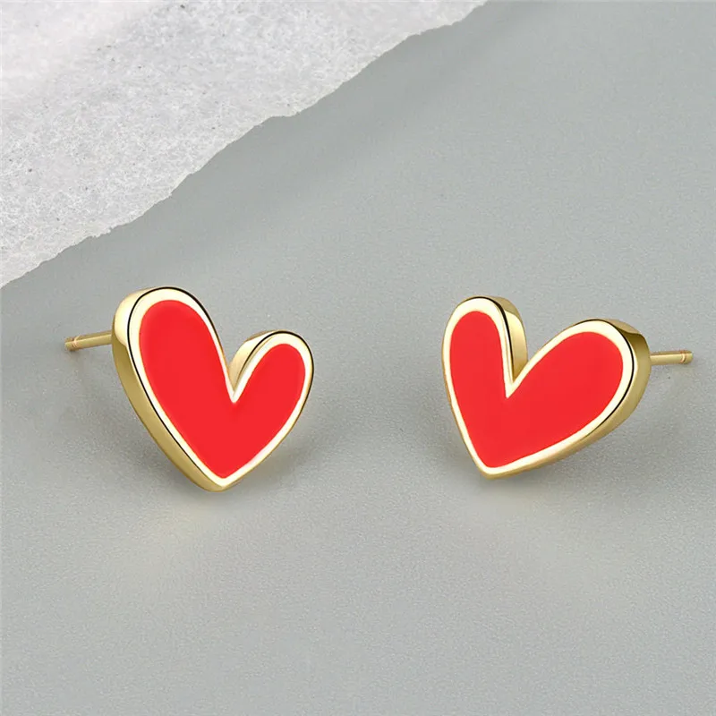 Cute Red Heart Stud Earrings for Women Romantic Stainless Steel Wedding Earings Temperament Jewelry Accessories Girlfriend Gift