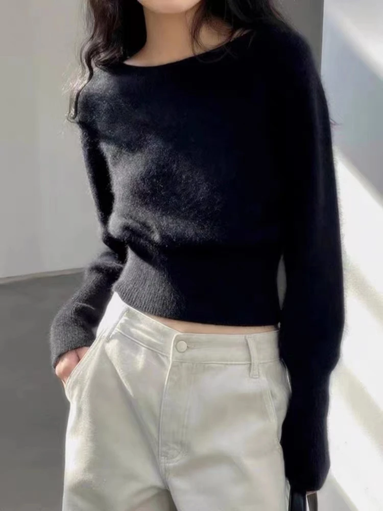 

Short slim fit exquisite women's knitted one neck wool sweater, hot selling in autumn and winter, women's long sleeved pullover