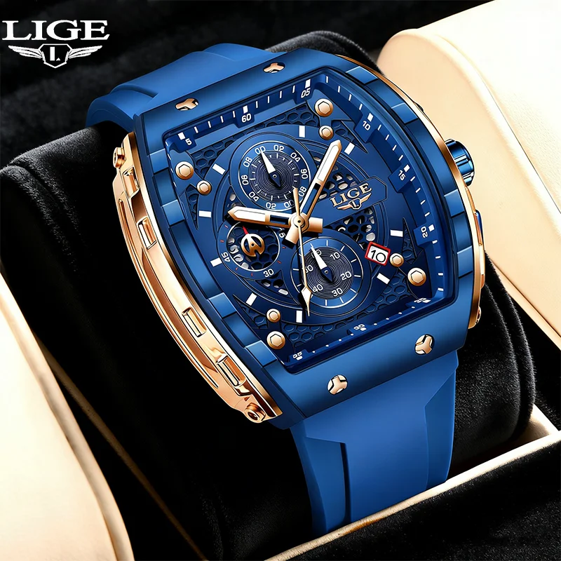LIGE Top Brand Luxury Men Watch Square Quartz Wristwatch Waterproof Luminous Chronograph Watch for Men Date Clock Reloj Hombre