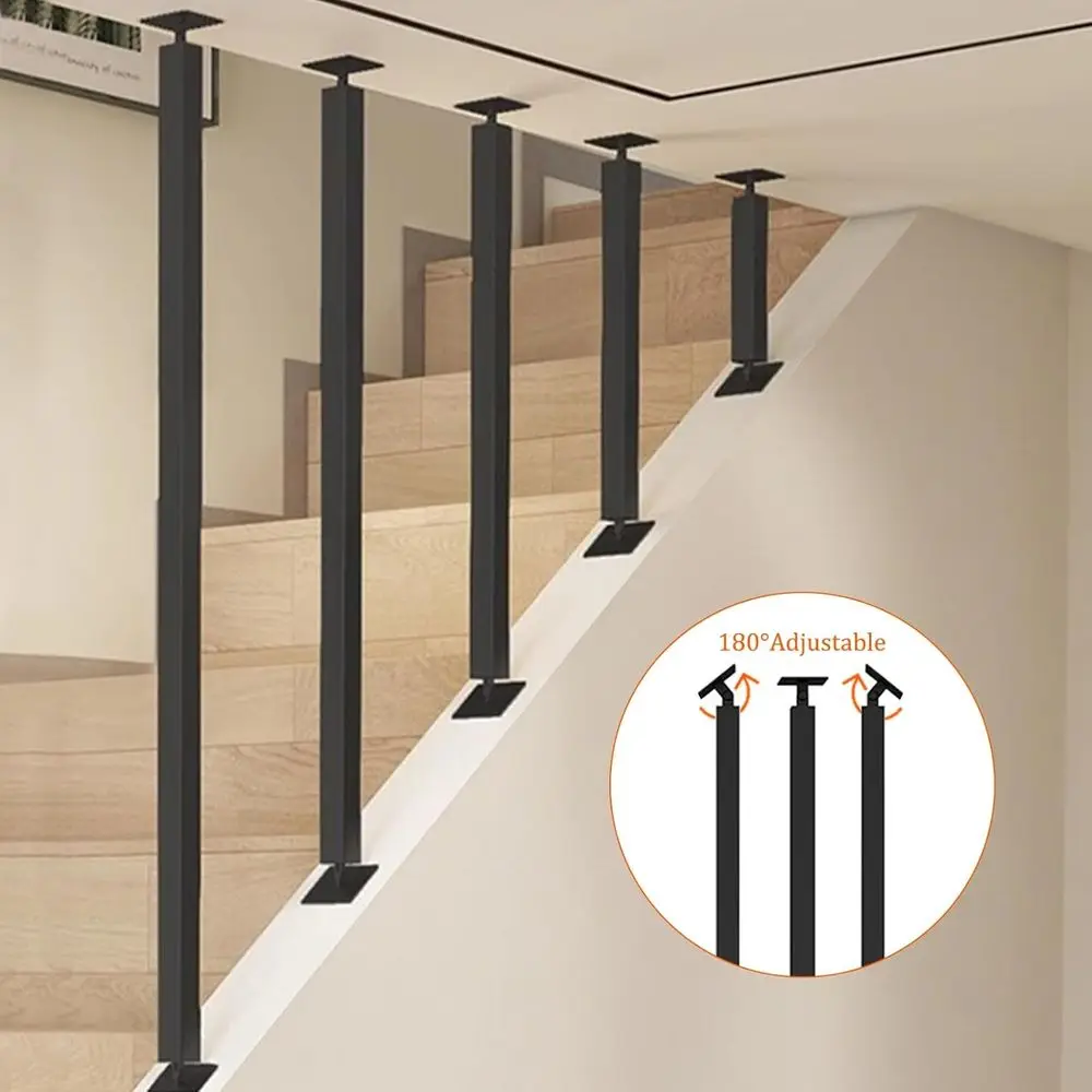 Mounted Stair Railing Wrought Iron Baluster Post, Indoor Outdoor Staircase Handrail Banister Rail Support Kit, Non-Slip Safety G