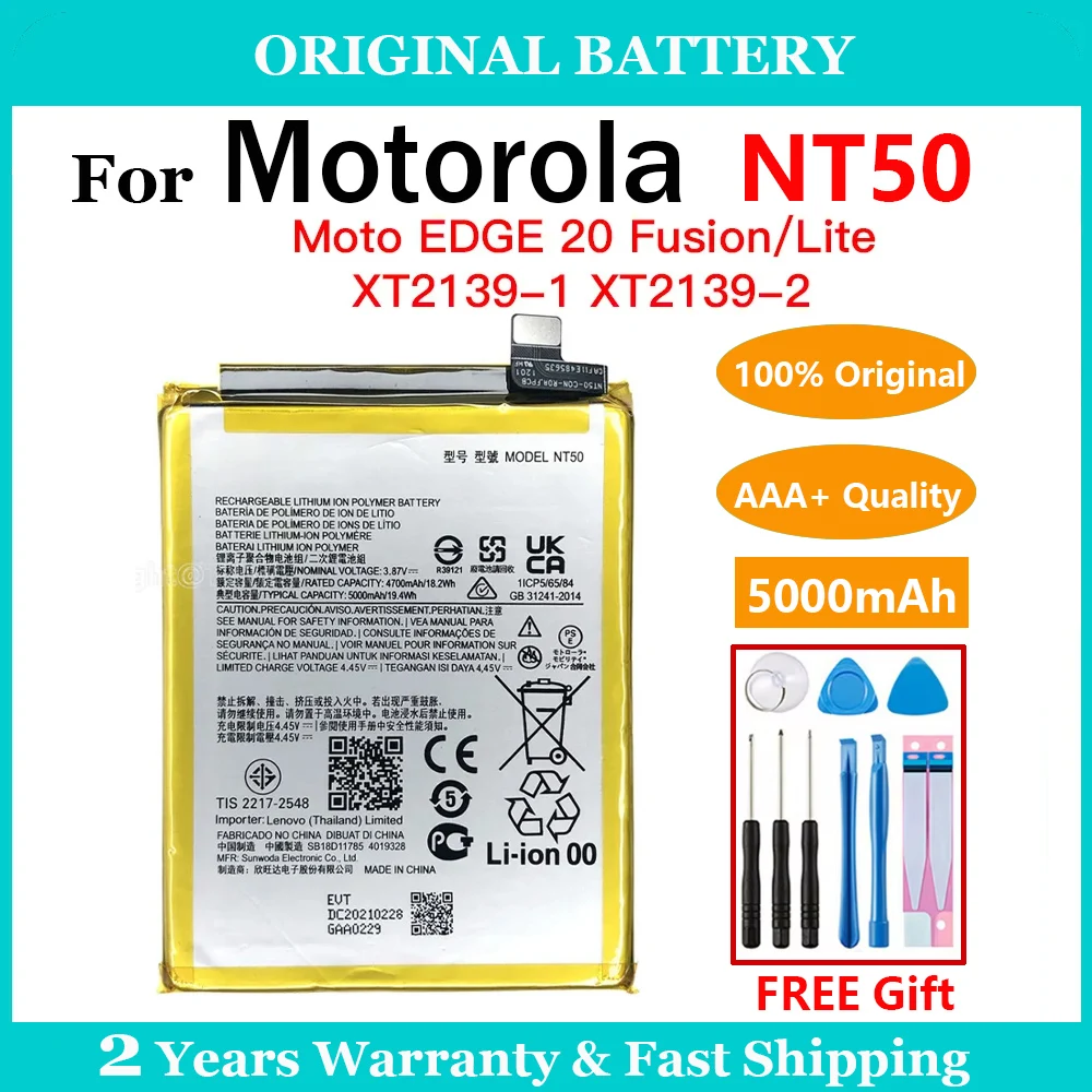 

New 100% Original 5000mAh NT50 Battery For Moto Motorola EDGE 20 Lite/Fusion XT2139-1 /XT2139-2 Replacement Batteries+Free Tool