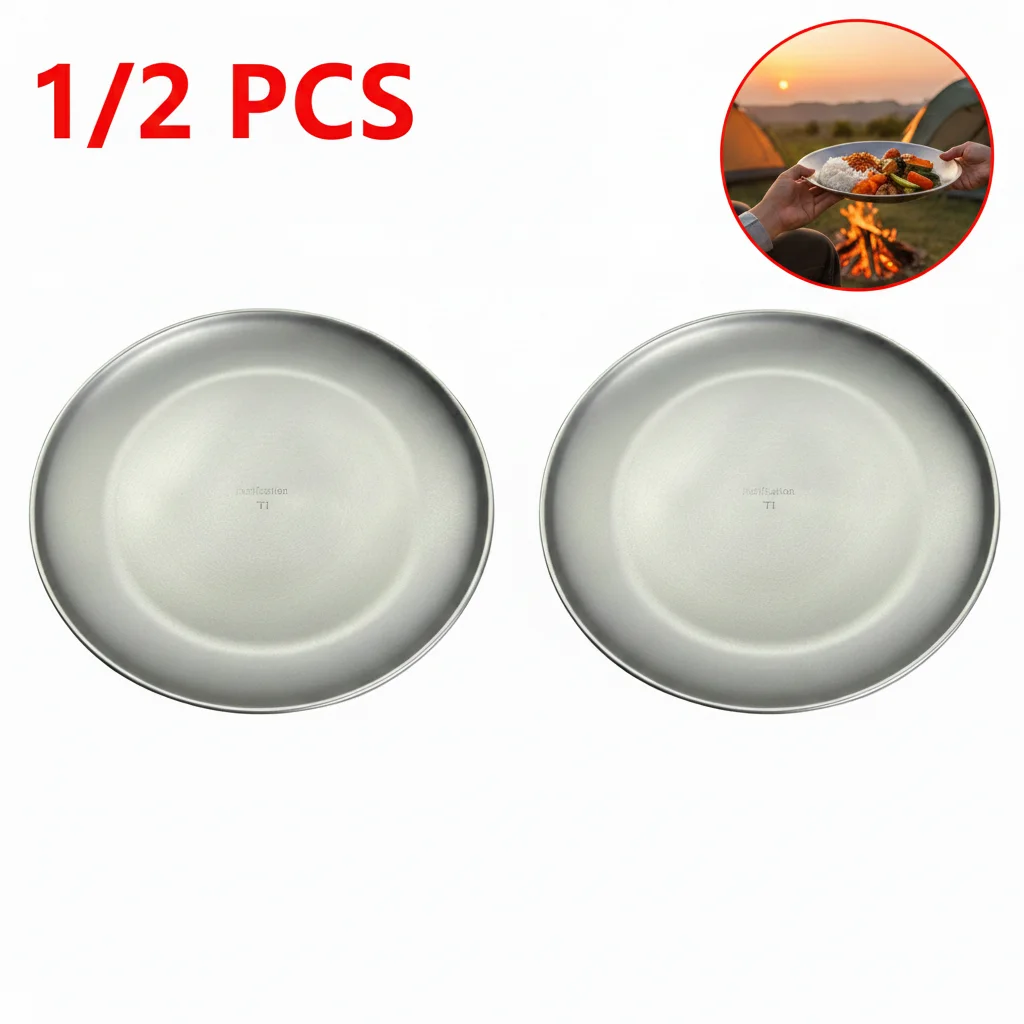 Titanium Camping Plate Travel Tableware Stackable Camping Supplies Backcountry Dinnerware for Backpacking Picnic Equipment