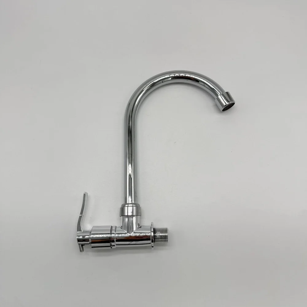 Single Cold Kitchen Faucet Stainless Steel Spout Swivel Pipe Modern Basin Sink Tap Durable Plastic Body Easy Installation Tools