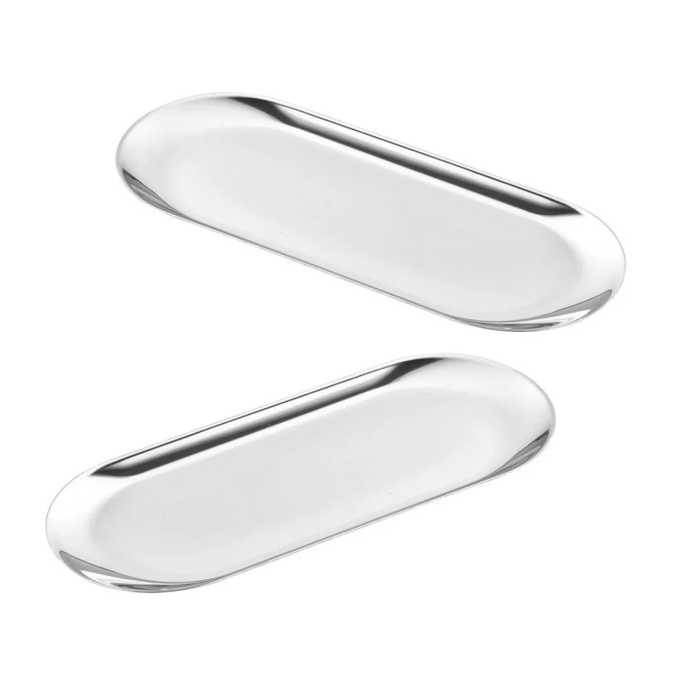 

2Pcs Stainless Metal Food Storage Home Tableware Service Plate Home Storage Tray Tableware Dessert Fruit Display