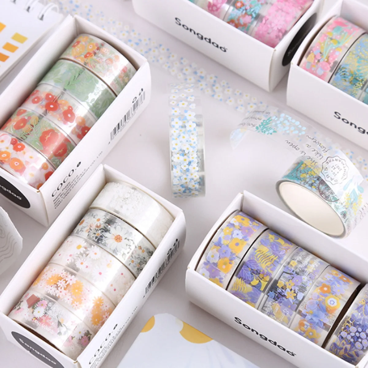 

5 Rolls/box Flower Language Series Tape Creative Hand Drawn Decorative Stickers DIY Diary Account Material Girl Surprise