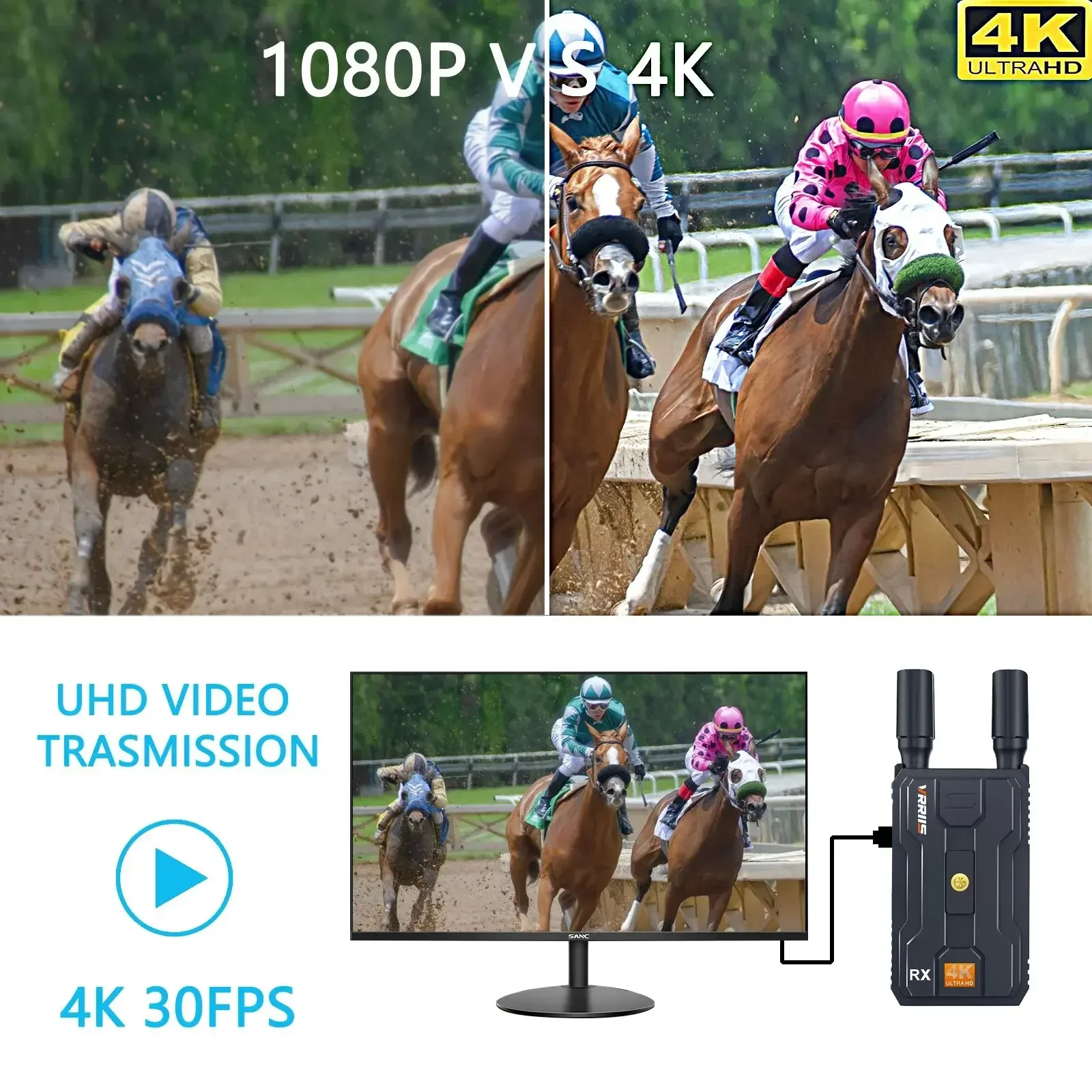 4K Dual HDMI Wireless Transmitter Receiver Extender Audio Video Transmission System for Camera Live Streaming Battery PC To TV