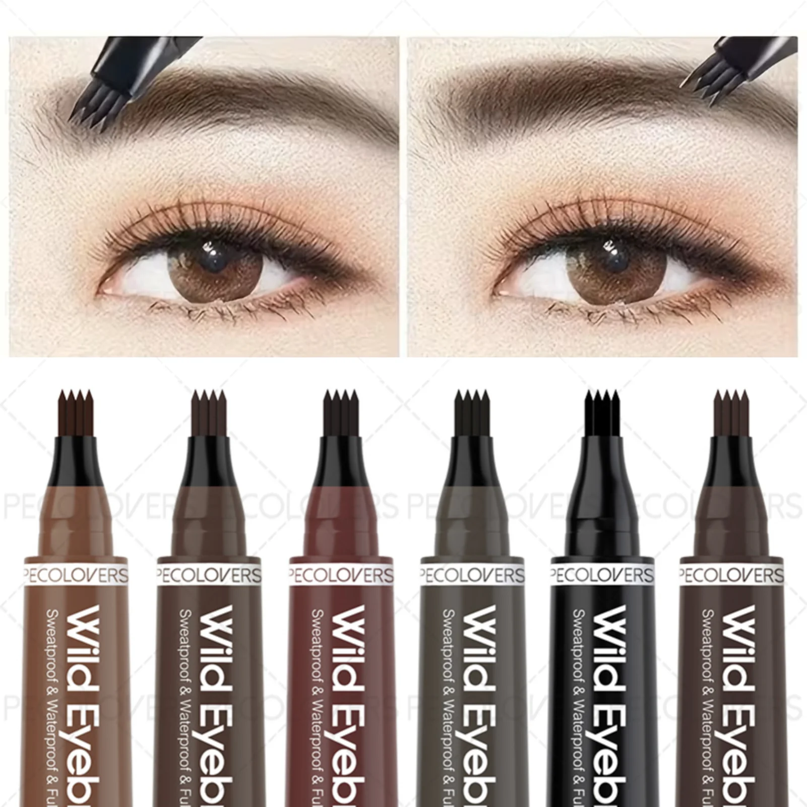 1 szt. Czterozębny pisak do brwi na bazie wody - naturalny, dziki wygląd brwi, gładkie nakładanie, dla wszystkich rodzajów skóry