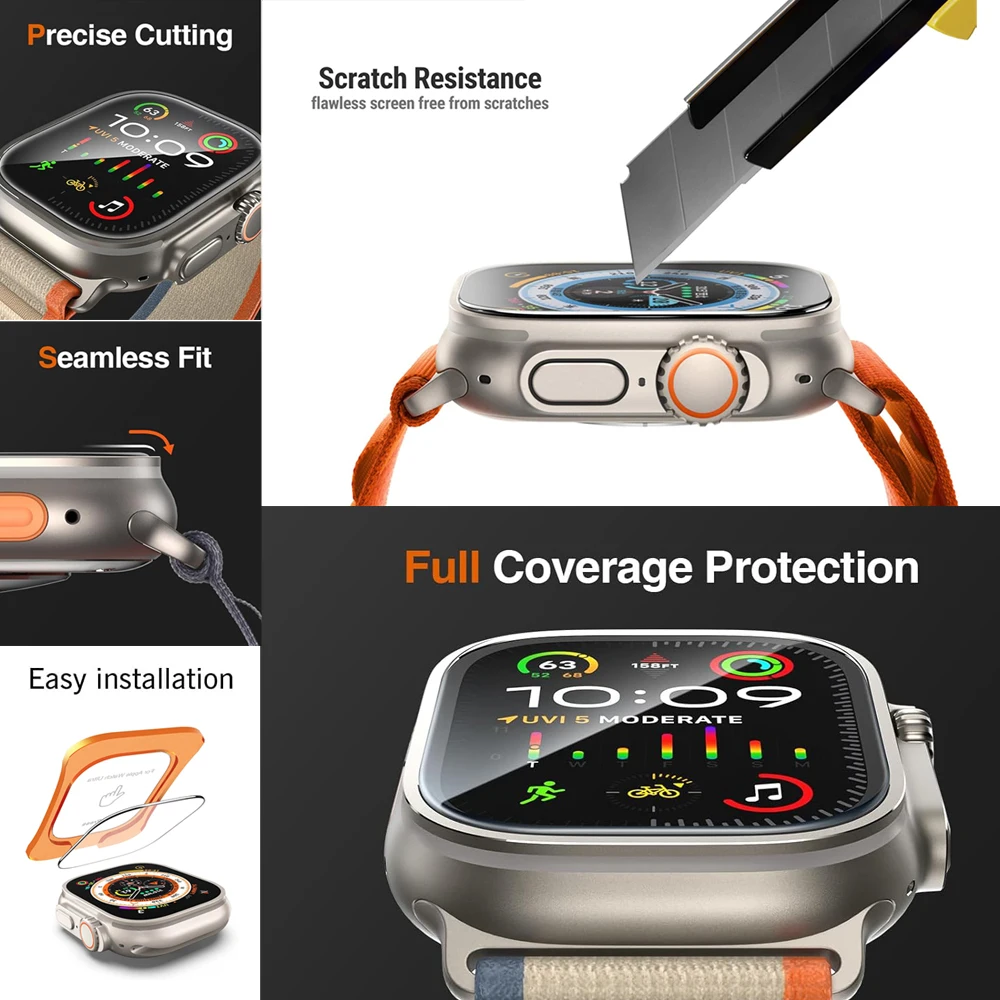 زجاج مقسى لساعة أبل الترا 1/2/3 49 مللي متر مع أداة محاذاة واقي للشاشة لملحقات iWatch Ultra 1 2 3 49 مللي متر