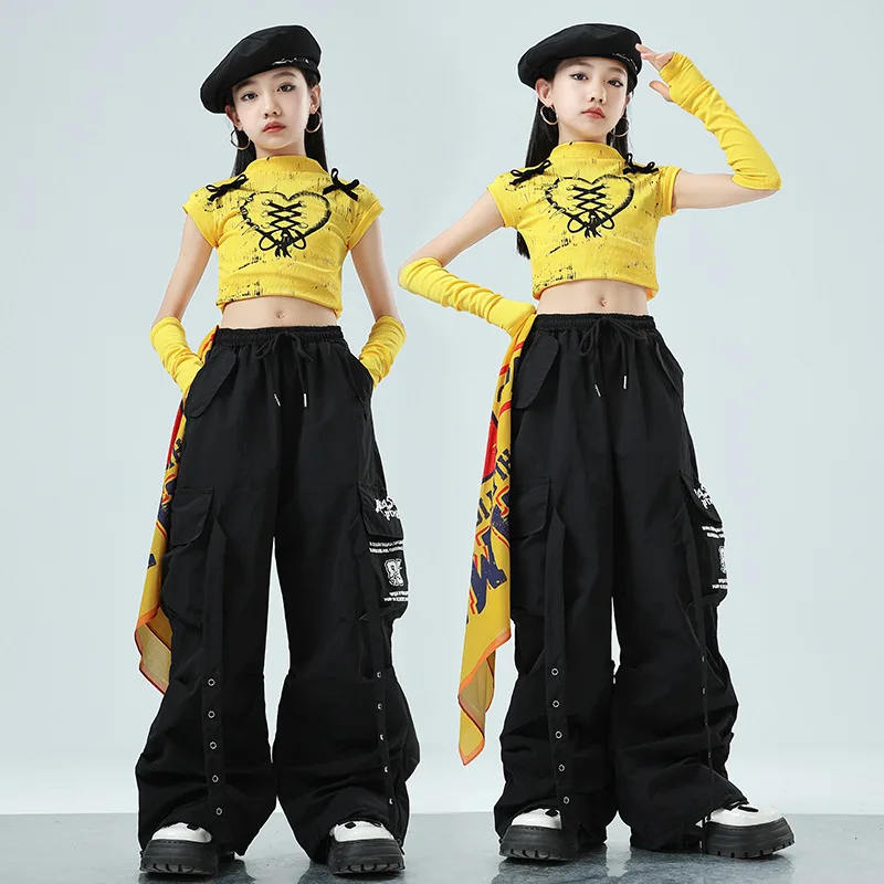 Hip Hop Girls K-pop Crop Top Street Dance Skirts Boys Sweatshirt Cargo Pants Kids Streetwear Children Jazz Costumes Clothes Sets