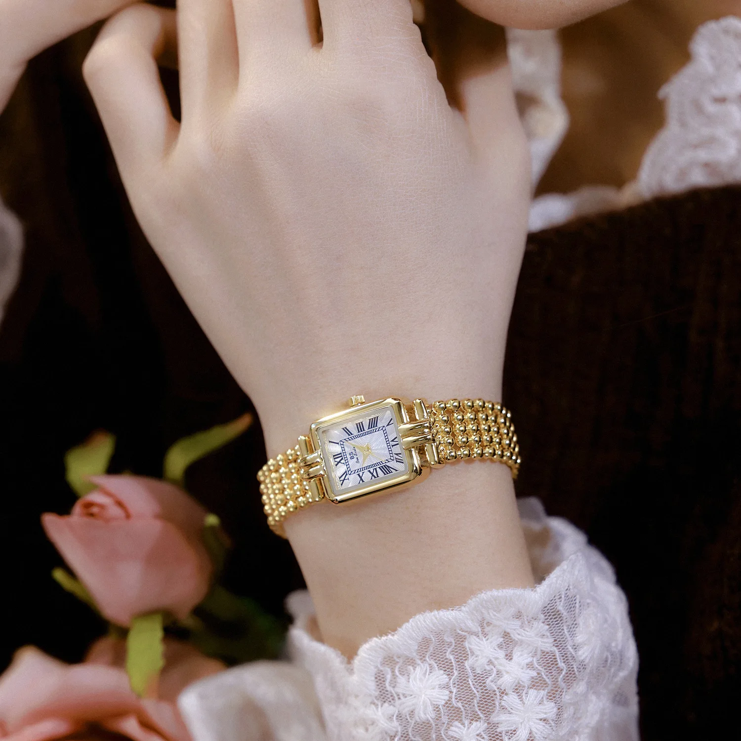 Luxury Watches For Women French Elegance Square Watches Gold Bracelet Strap Quartz Waterproof Wristwatch