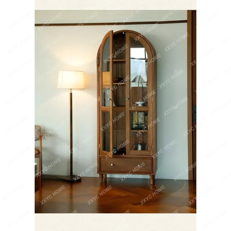 XXFactory Direct Cherry Log Wine Cabinet Arched Glass Door Living Room Display Cabinet